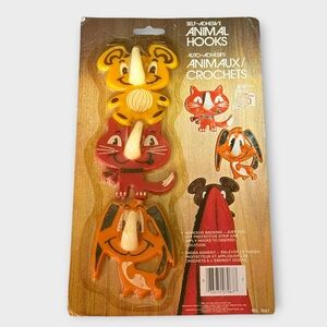 Vintage Animal Hooks Kids Room Nursery Pets Cat Dog Bear 1984 New in Package!